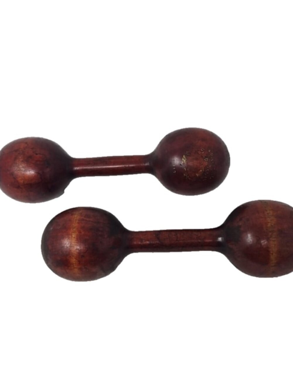Antique Turned Wood Treen Dumbbells Spaulding Gold Medal 1LB Exercise Weights